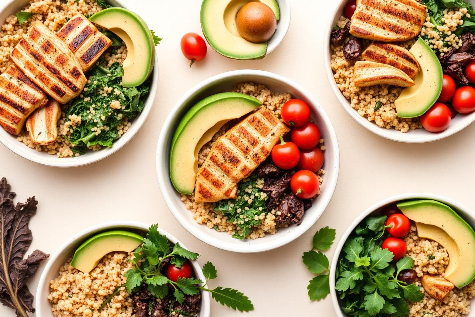 Bowls saludables BOCAO con pollo, quinua, palta y kale
